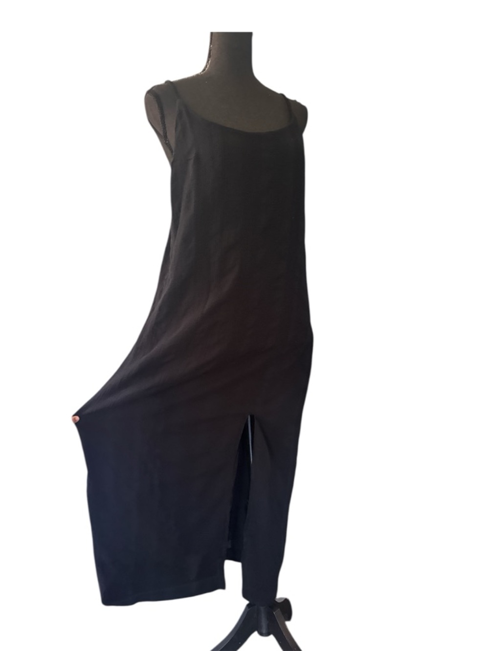 Free People Black Sleeveless Midi Dress with Front Slit, size L